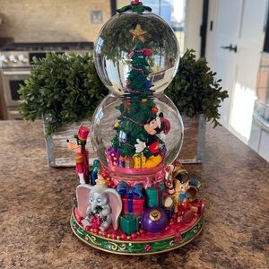 Disney Holiday double Snow Globe with Mickey and Friends - Red, Green, Gold
